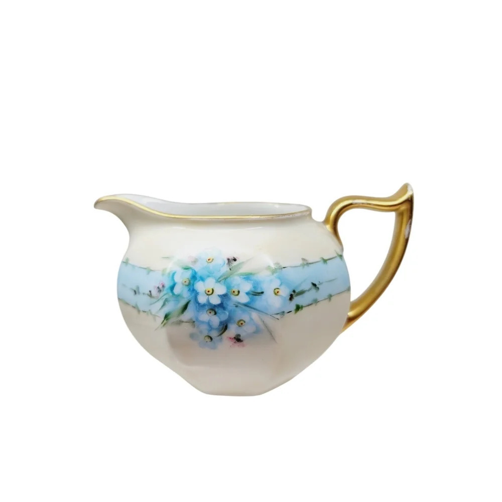 Antique ZS & Co. Bavaria Blue Flower Gold Rimmed Creamer